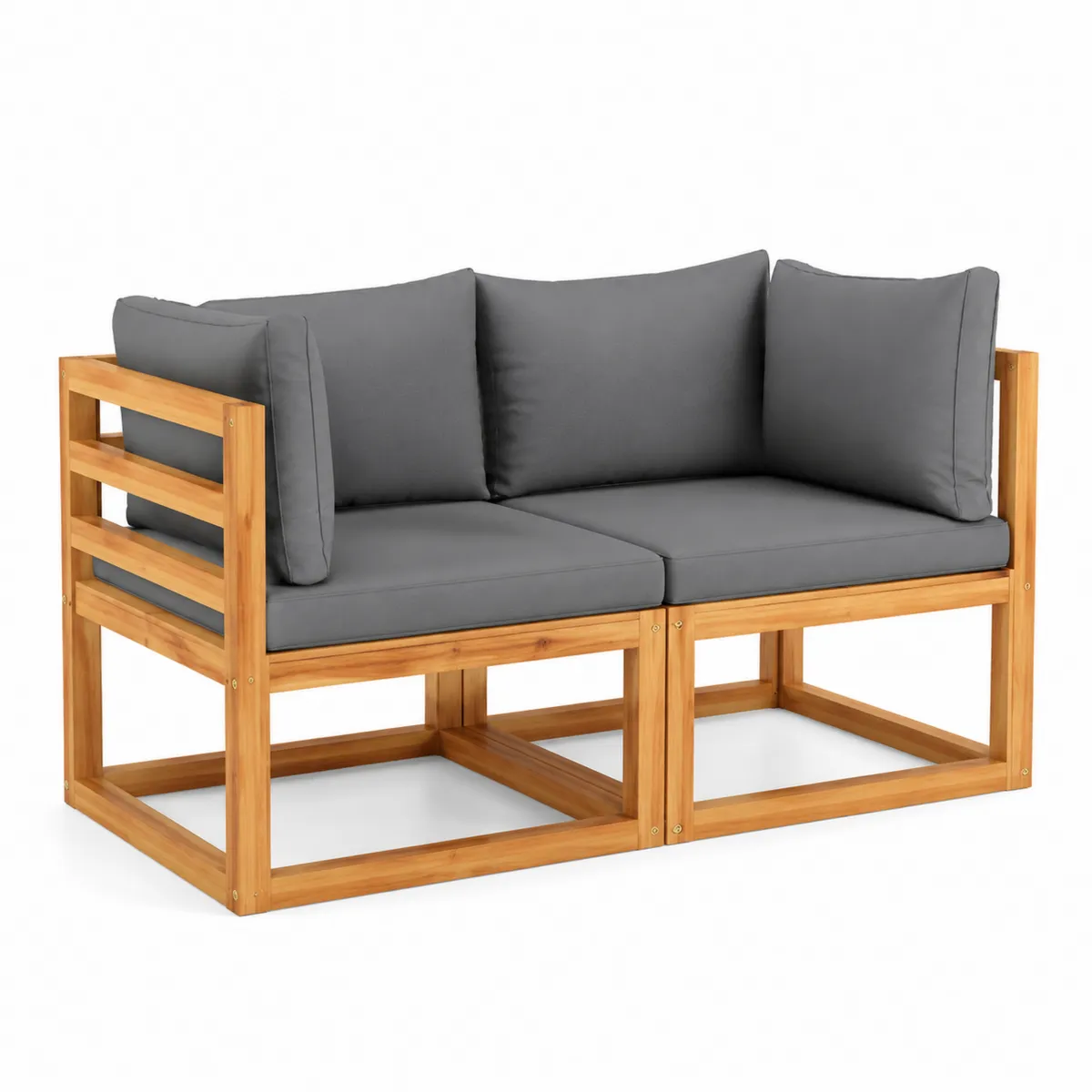 Sofá modular 2 plazas madera acacia cojines gris