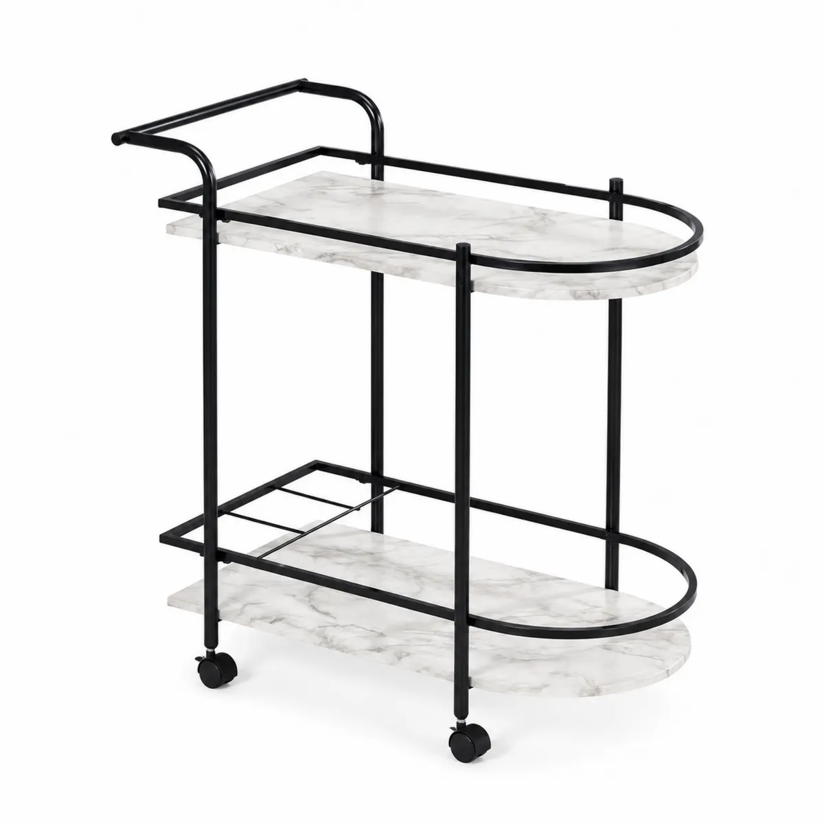 Carrito de bar de metal con estantes de MDF efecto mármol