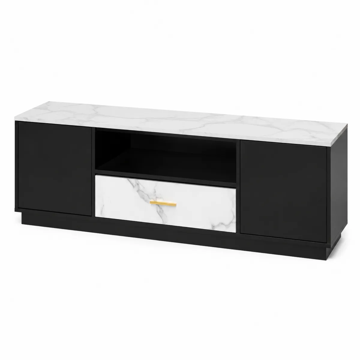 Mueble de TV de MDF con Efecto Mármol Negro y Blanco