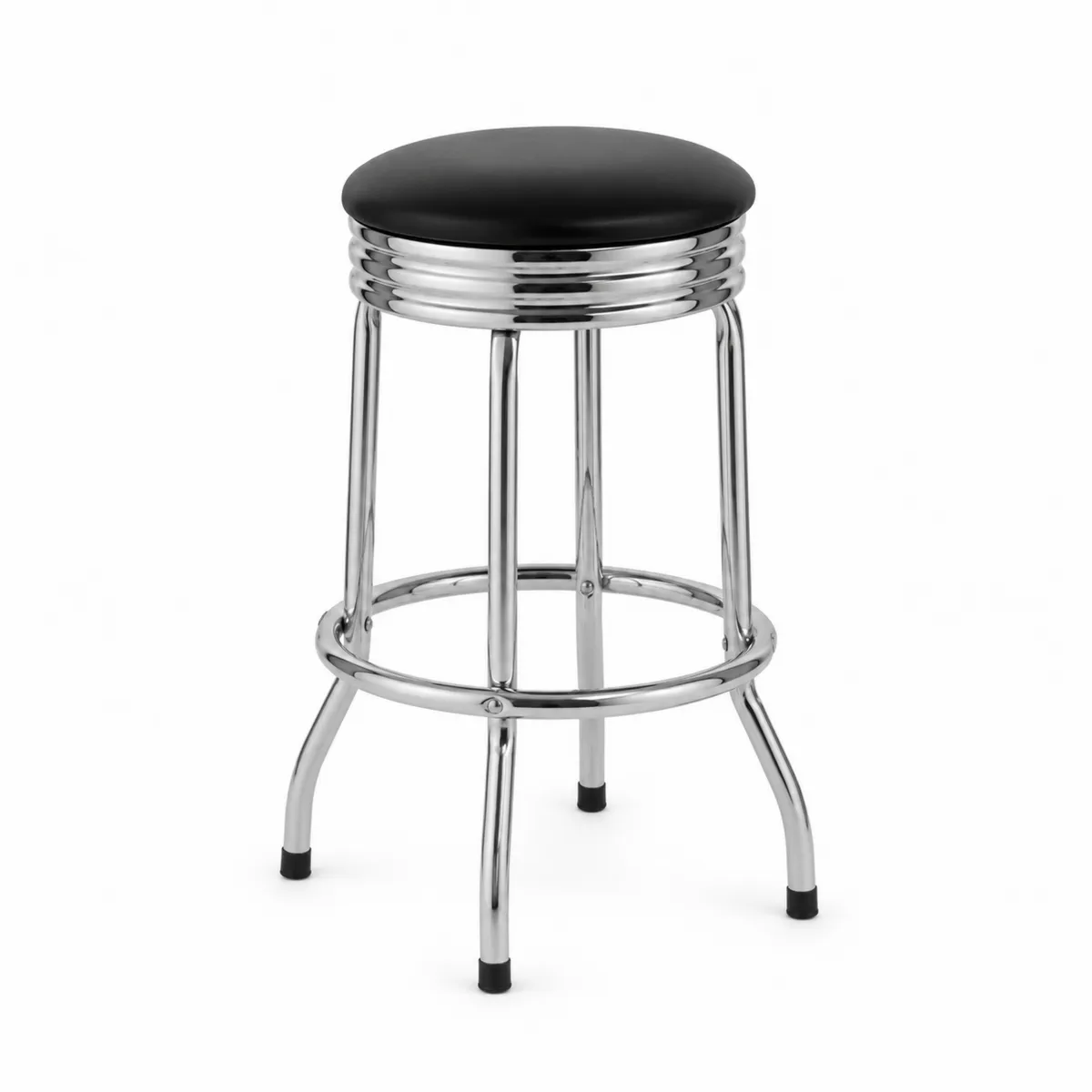 Taburete de Metal Cromado con Asiento de Cuero Sintético Negro 76 cm