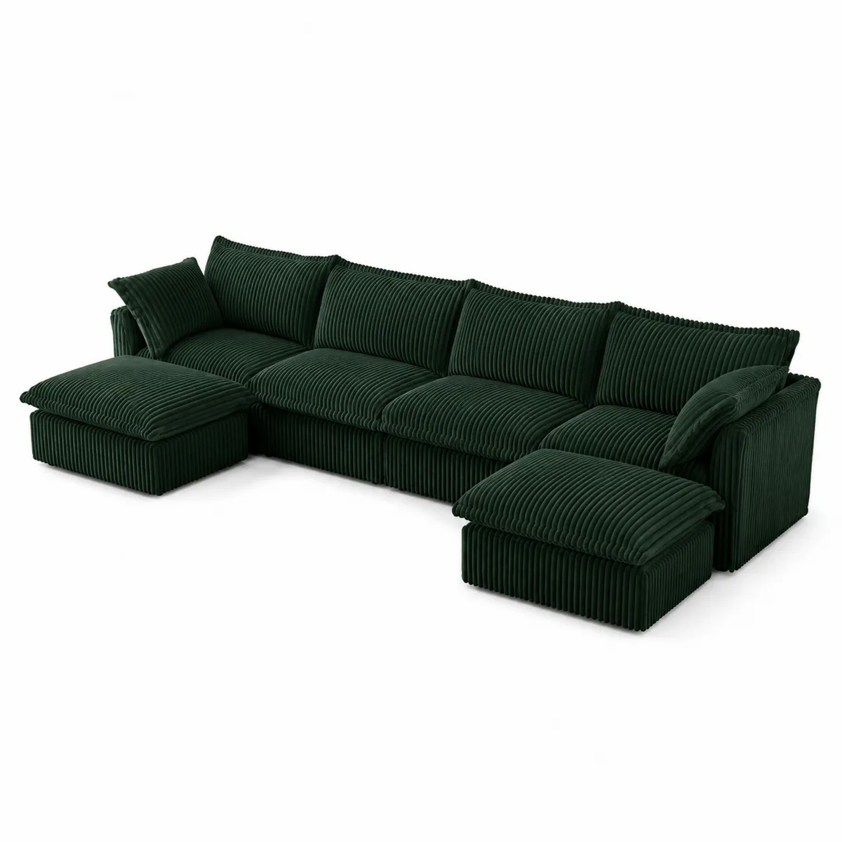 Sofá modular en forma de L verde oscuro de pana con chaise longue, 300cm x 150cm x 85cm