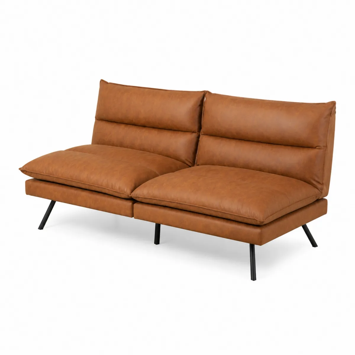 Sofá cama de cuero sintético marrón con patas de metal