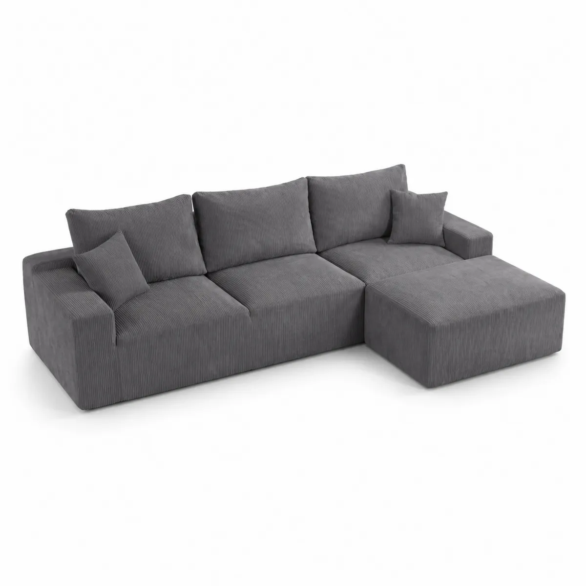 Sofá modular de tela de poliéster gris con chaise longue