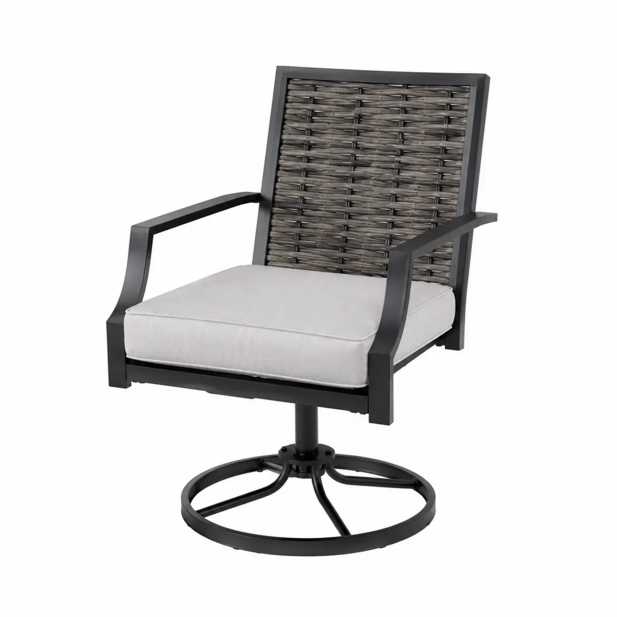Silla de Jardín Giratoria con Respaldo de Mimbre Sintético y Cojín Gris