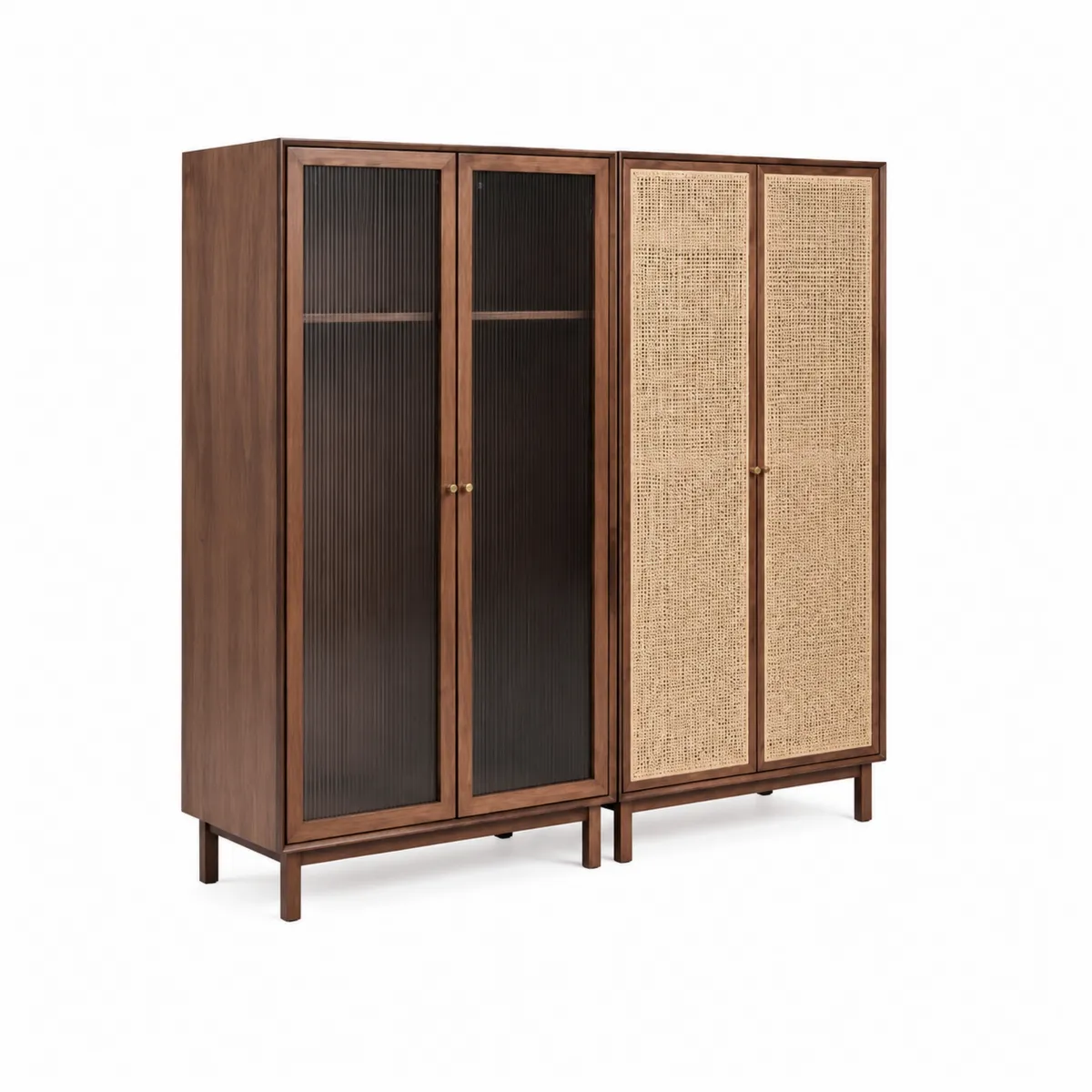 Armario de madera con puertas de vidrio y ratán 180x160x50 cm