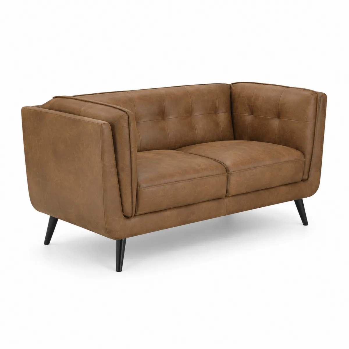 Sofá de dos plazas tapizado en cuero sintético con patas de metal, 150 cm