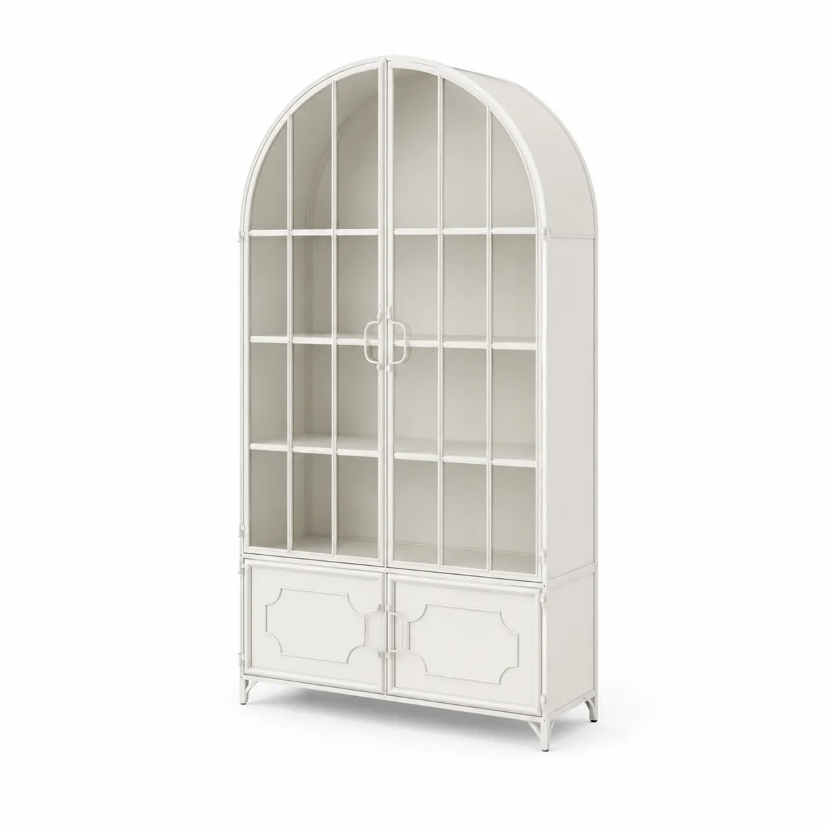Estantería de metal blanco con puertas de vidrio