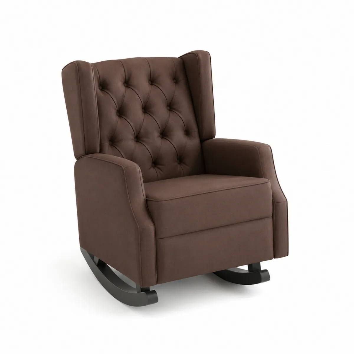 Silla mecedora marrón con tapizado de poliéster y base de madera