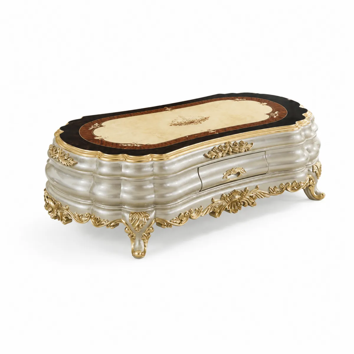 Mesa de centro de madera y mármol con detalles dorados 150 cm