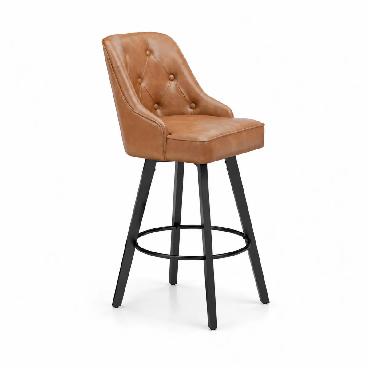 Taburete Alto de Cuero Sintético y Metal Negro, 105 cm