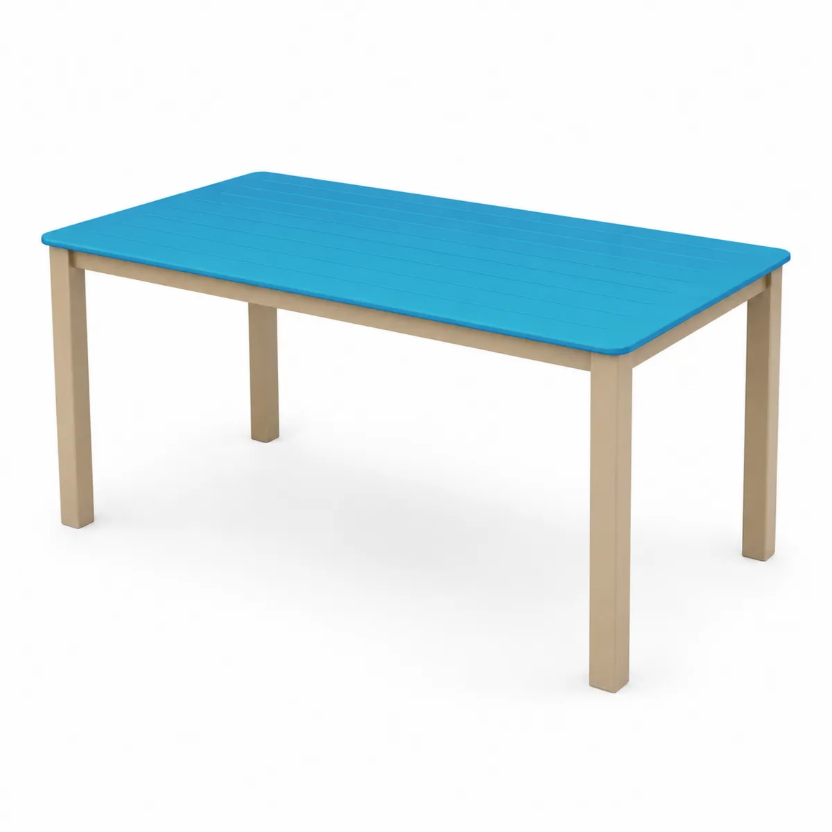Mesa rectangular de plástico y metal azul y beige 150 cm