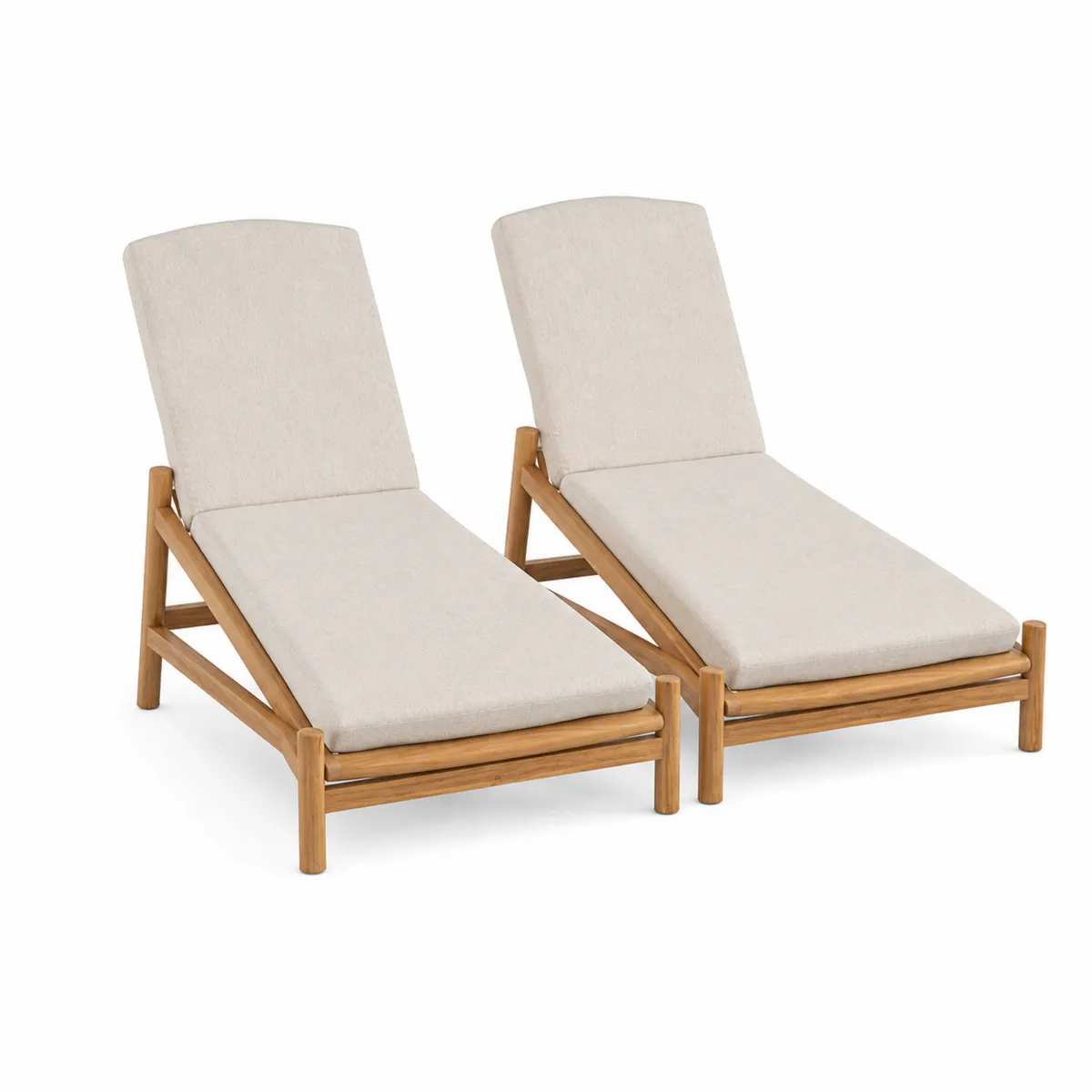 Set de 2 tumbonas de madera y poliéster beige
