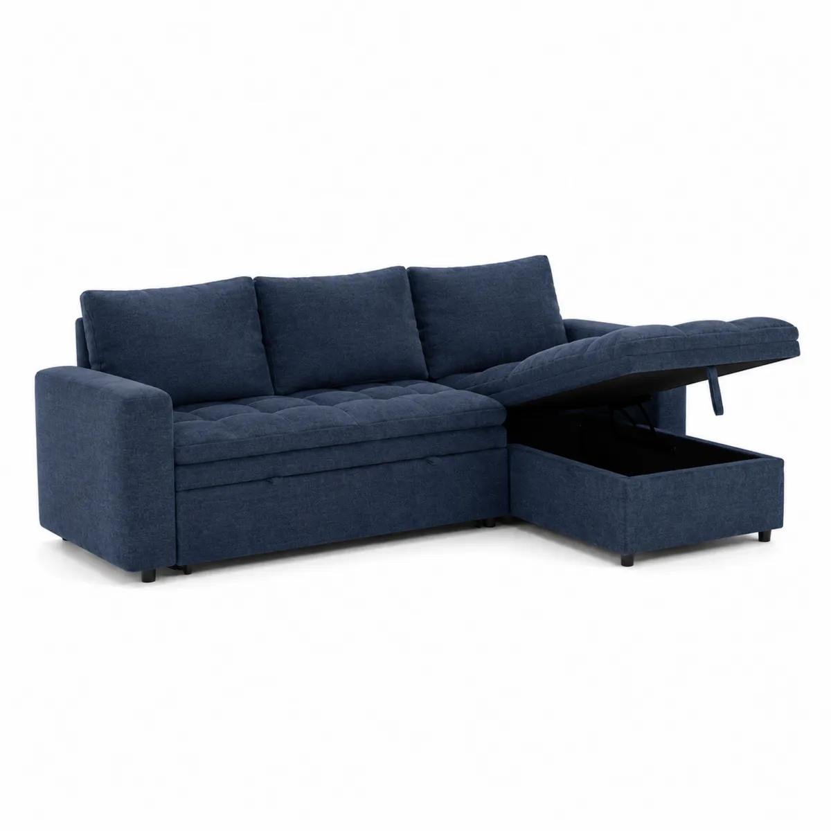 Sofá modular esquinero de poliéster azul oscuro con almacenaje
