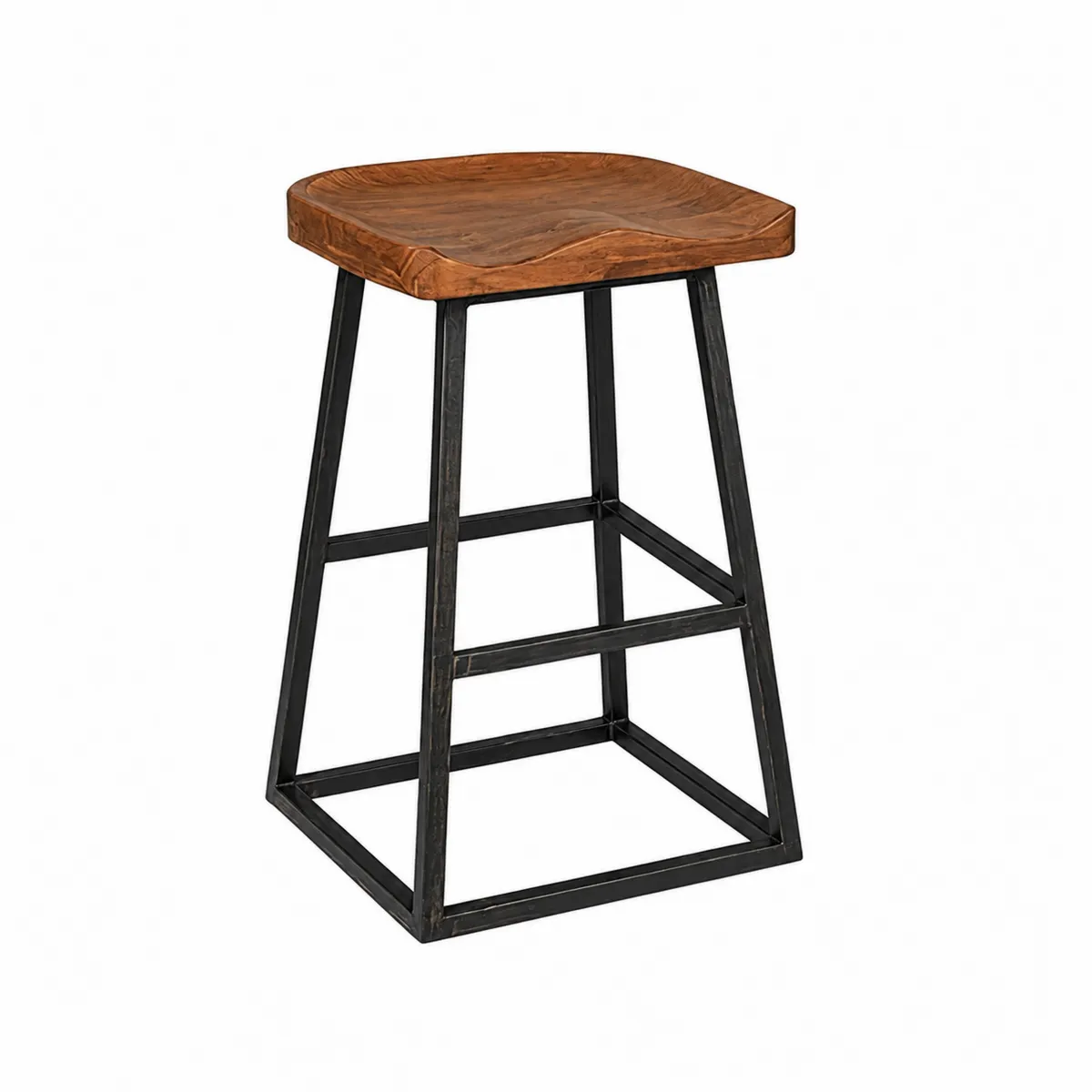 Taburete de Madera y Metal, Asiento Marrón