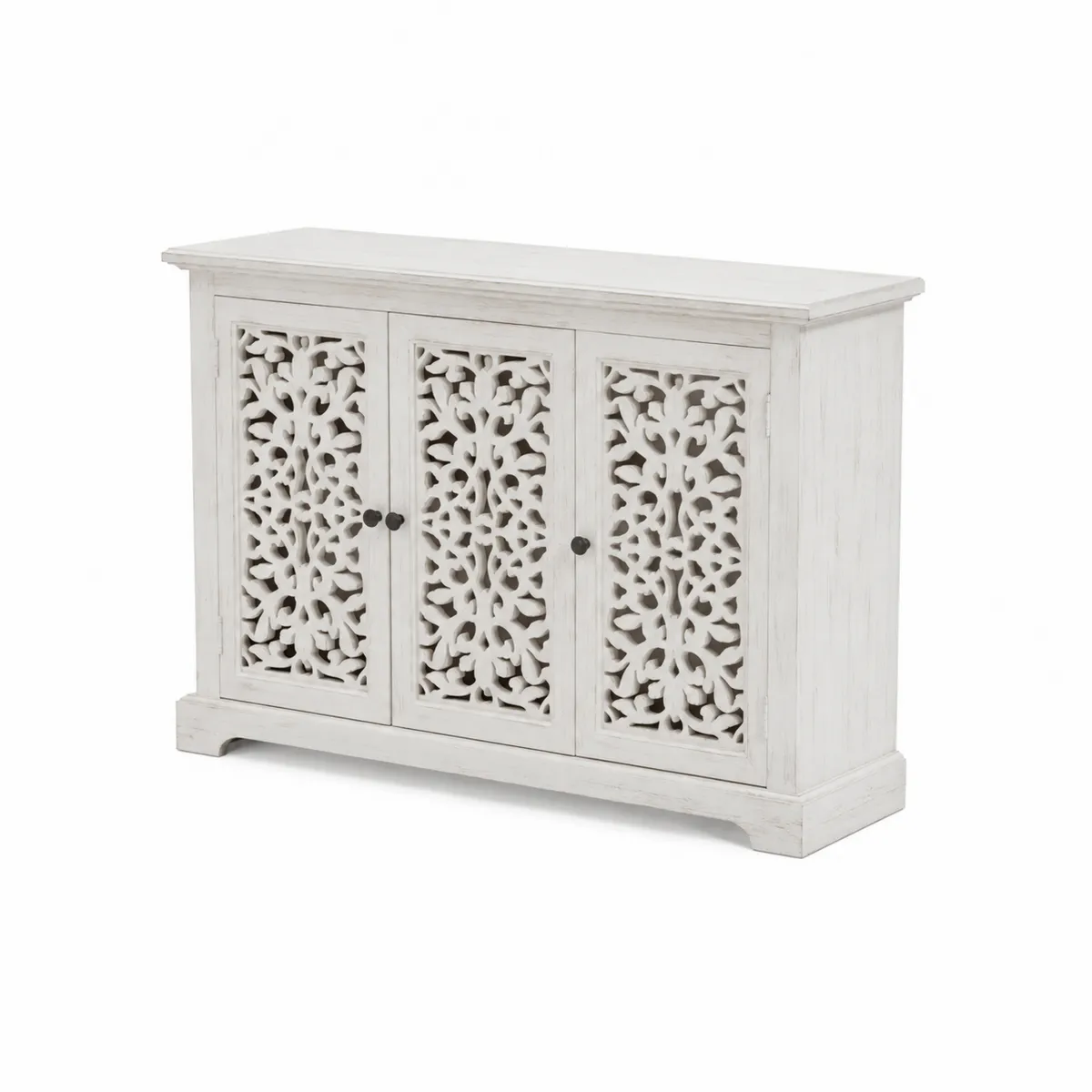 Aparador de madera blanco con puertas talladas