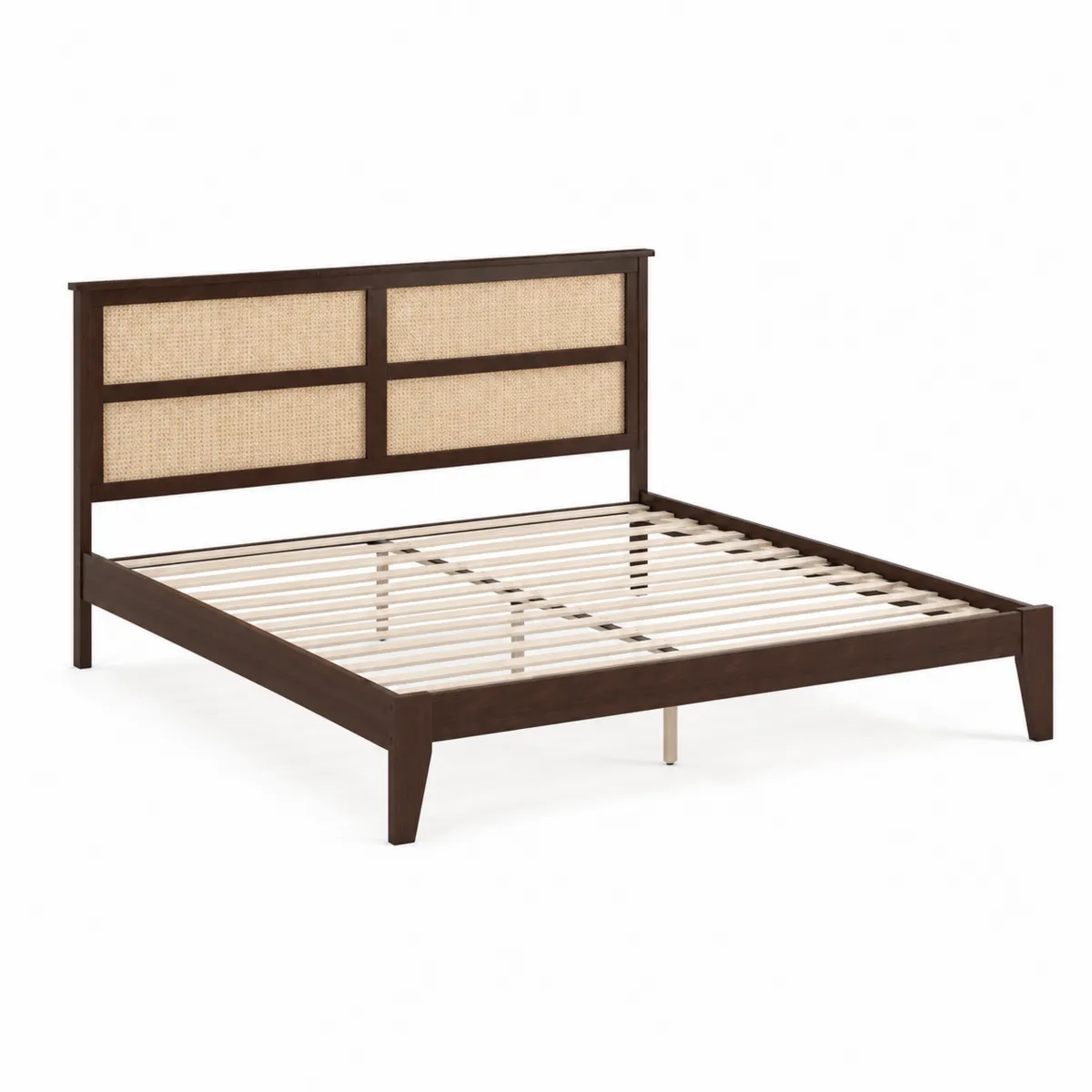 Cama de madera y ratán 160x200 cm Marrón