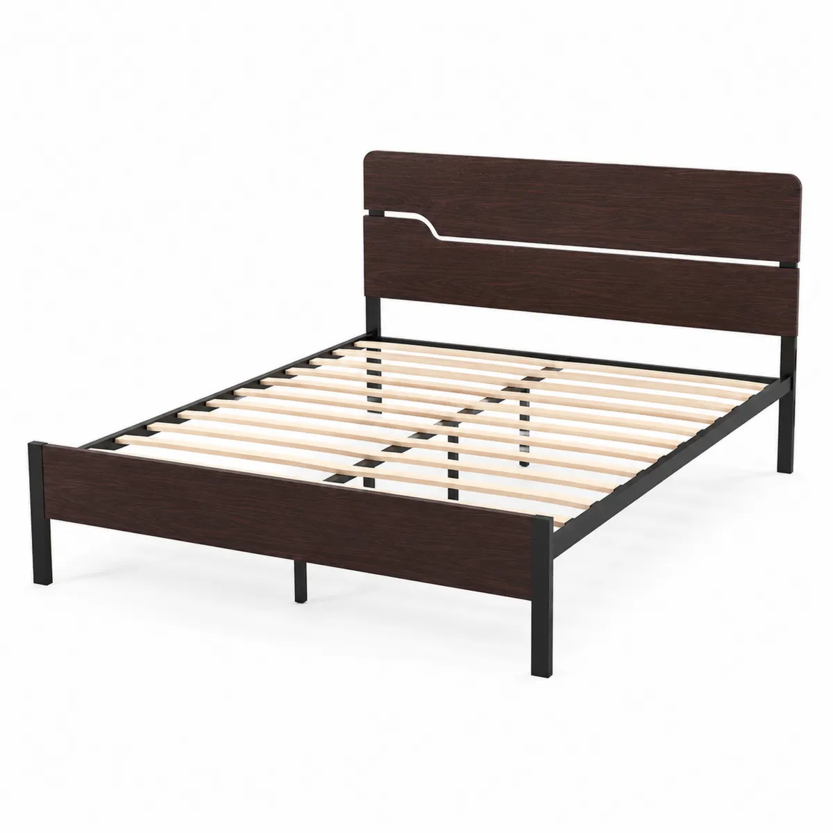 Cama de madera chapada y metal 200x150 cm Marrón/Negro