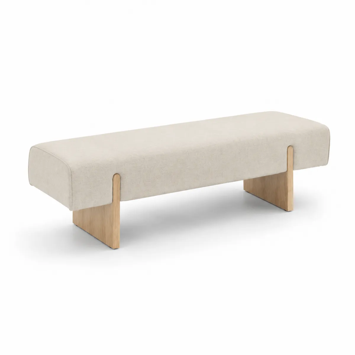 Banco de tela beige con patas de madera maciza 180 cm