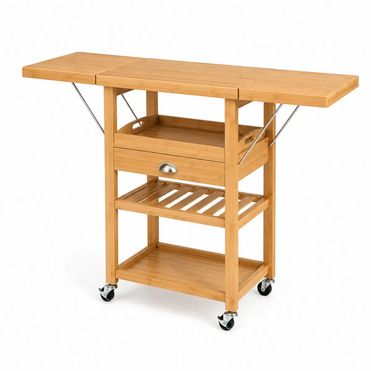 Carrito de Cocina de Bambú con Alas Laterales