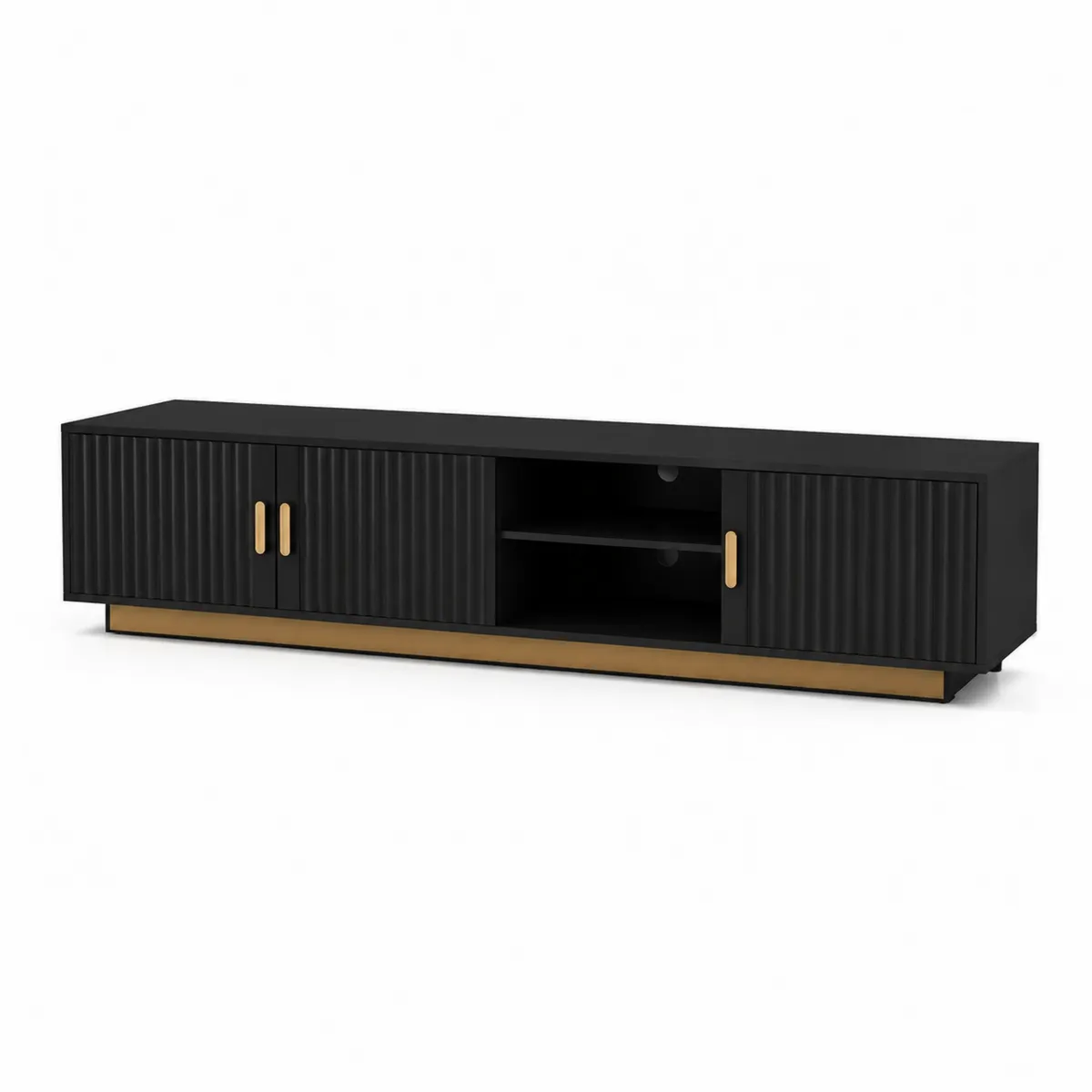 Mueble de TV de Madera Negro con Base Metálica