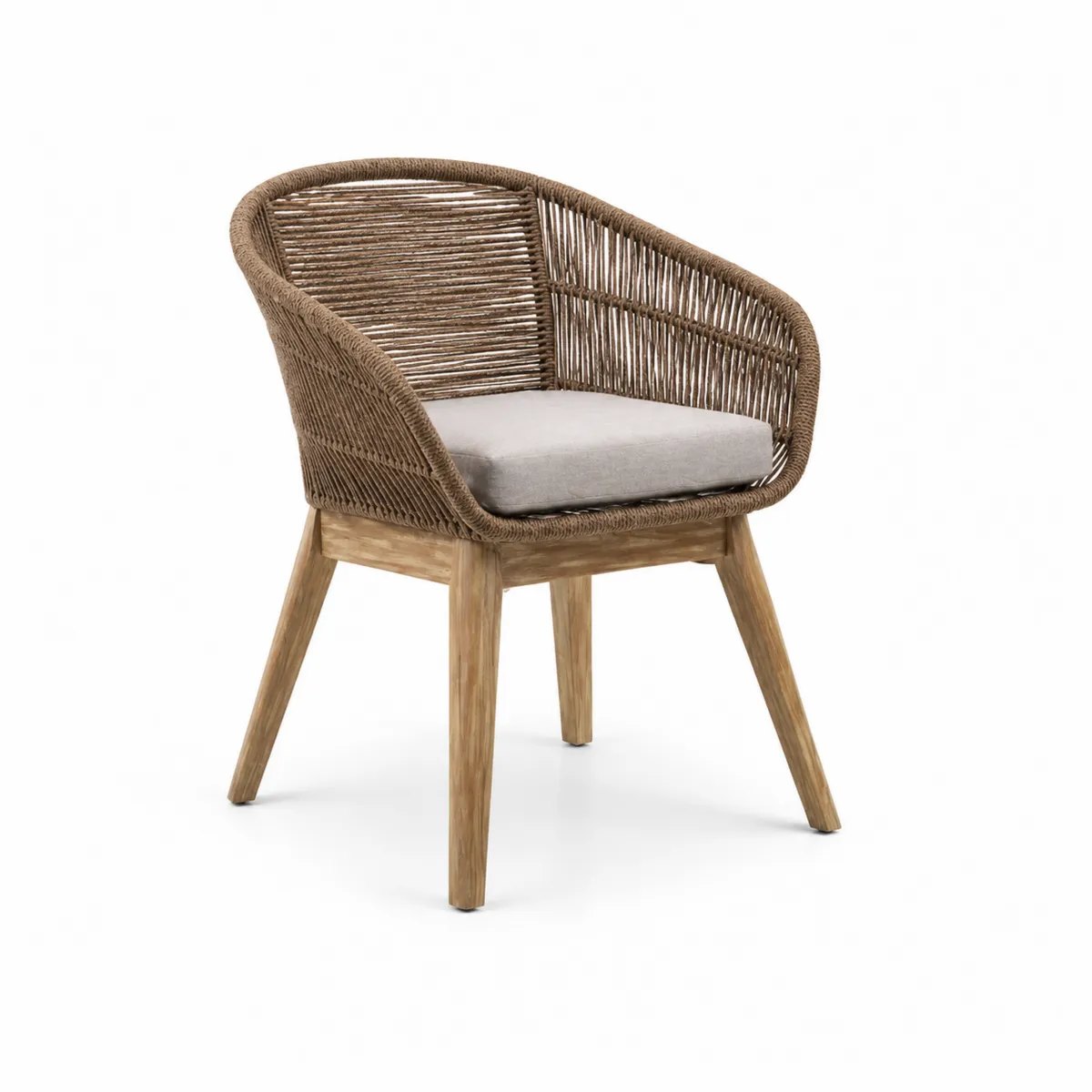 Silla de mimbre sintético con cojín gris y patas de acacia 80cm