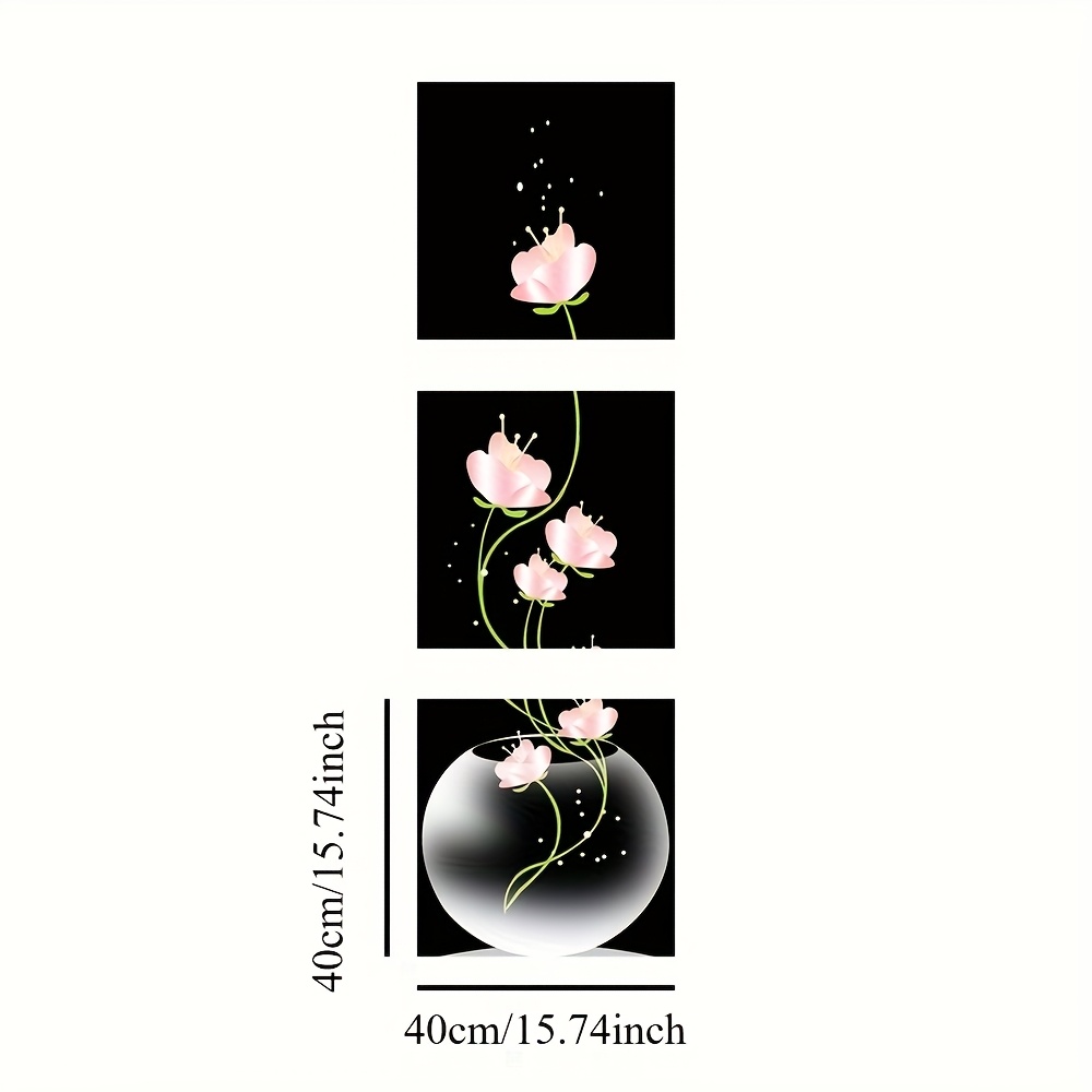 3 Pieces Pink Flower Square Canvas Print Painting Living Room Entrance Home Decoration Wall Art Picture