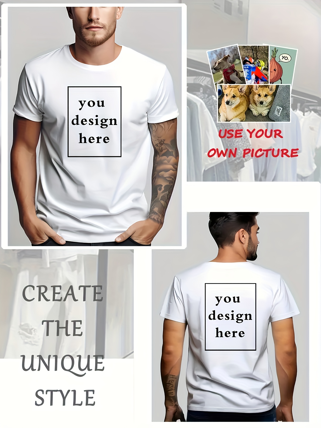 Personalized Custom Men's T-Shirts, Casual Short-Sleeve Custom Printed Tees.Graduation Season - Your Text/Images/Family Photos/Pet Photos/Company Logos/Work Uniforms/Couples/Friends, Anniversaries/Thanksgiving/Easter