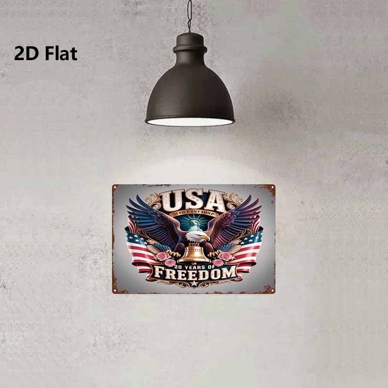 2D Flat, 1pc Metal Sign, American Independence Day Liberty Bell Tin Painting, Eagle Spreading Wings with Fluttering National Flag, Celebrating 20 Years of Freedom, Artistic Style, Suitable for Living Room, Bedroom, Garden, Indoor or Outdoor, 8 X 12