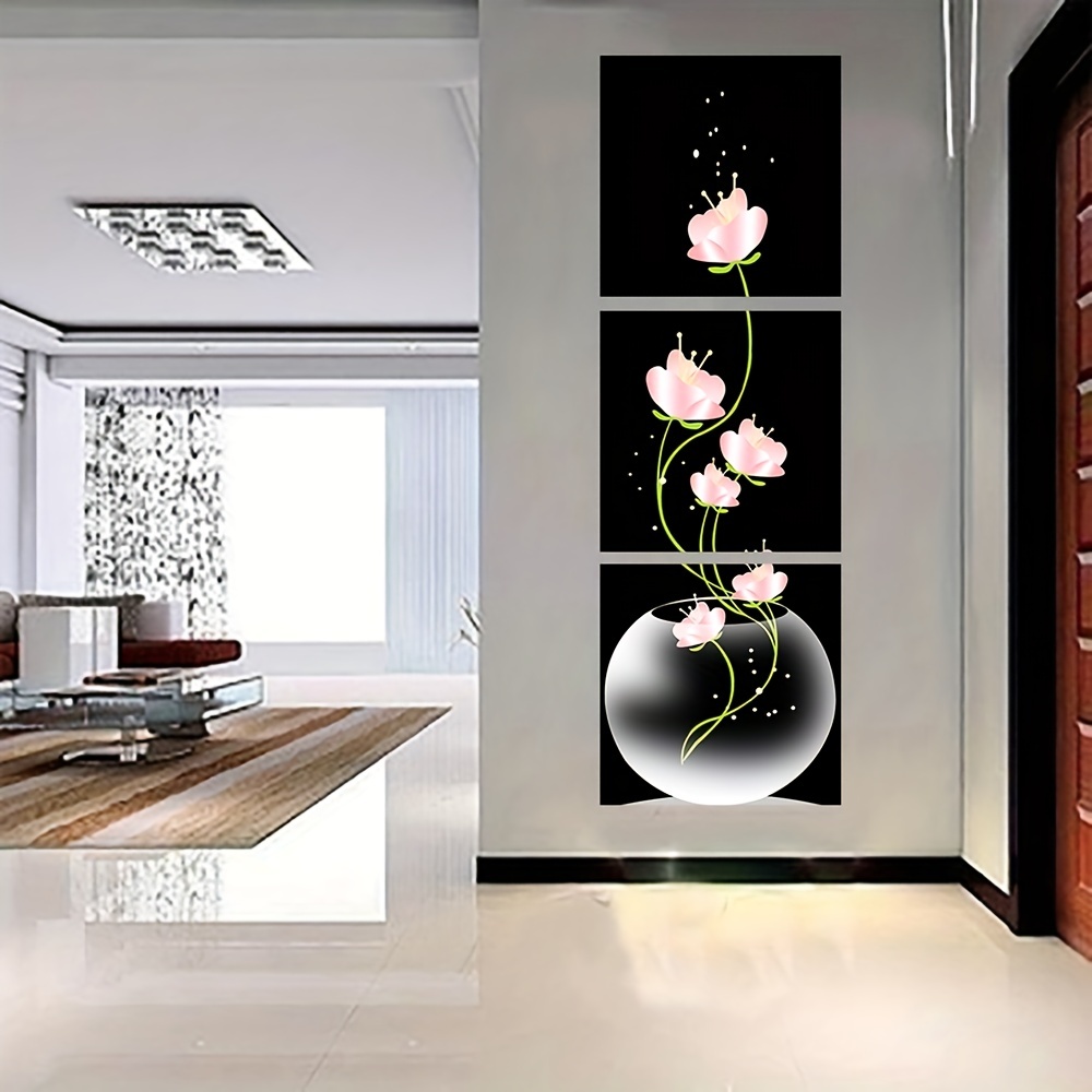 3 Pieces Pink Flower Square Canvas Print Painting Living Room Entrance Home Decoration Wall Art Picture
