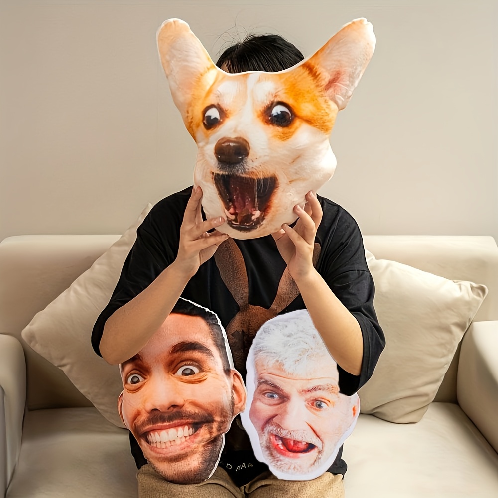 Customizable Fun Giant Head Photo Pillow, Personalized Pet Polypropylene Plush Cushion, Unique Gift, No White Border, Unique Ugly Pet Cushion, Double-Sided Printed Pillow, Essential Plush Cushion for Living Room, Bedroom, and Sofa