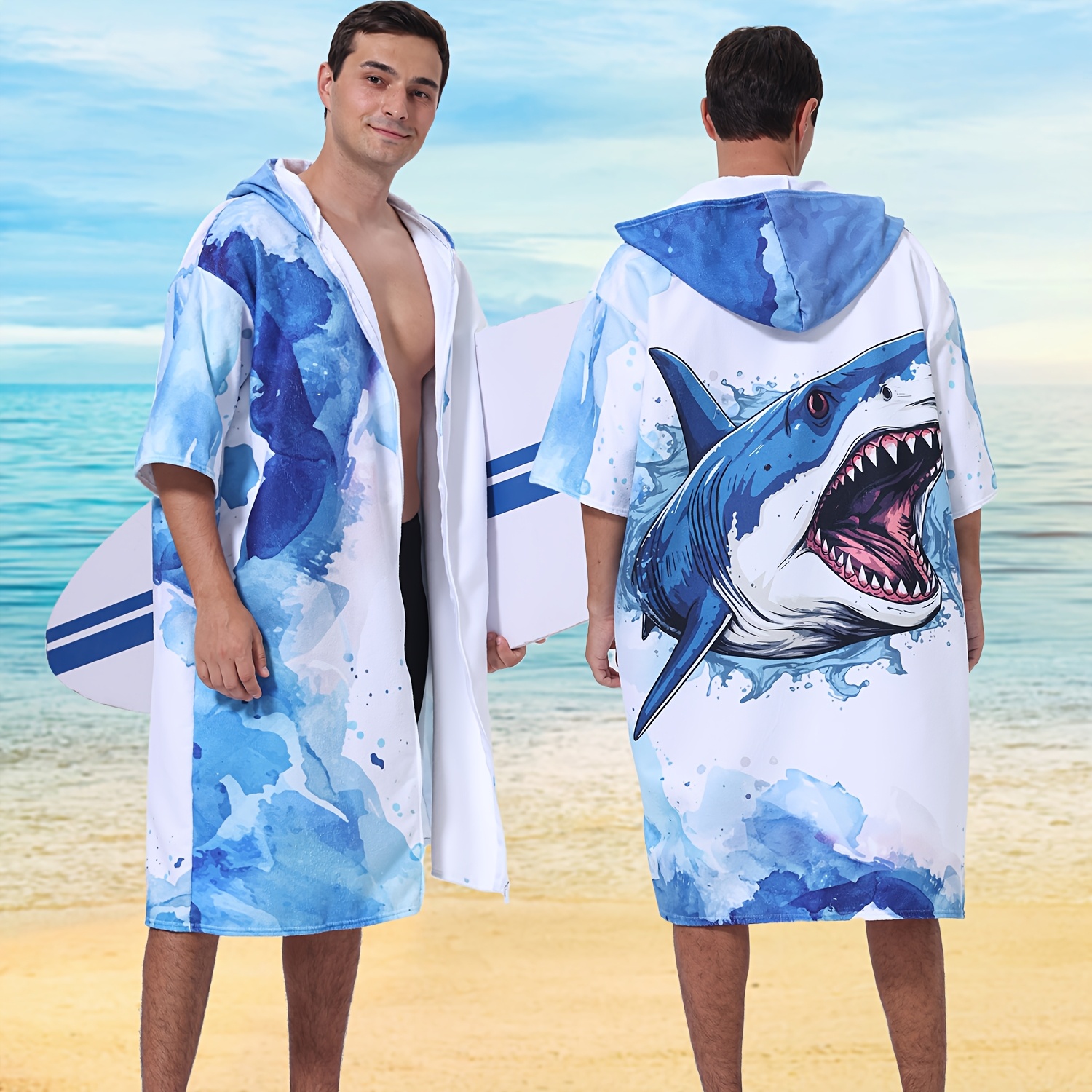 Hooded Beach Surfing Towel| Absorbent, Quick-Drying, Polyester Microfiber Bathrobe for Men & Women, Ideal for Beach, Camping, Travel, and Outdoor Activities