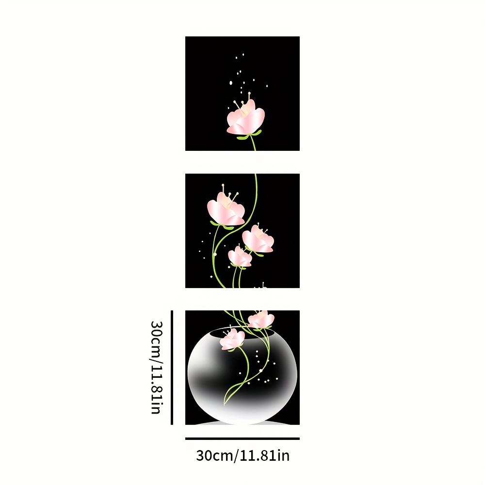3 Pieces Pink Flower Square Canvas Print Painting Living Room Entrance Home Decoration Wall Art Picture