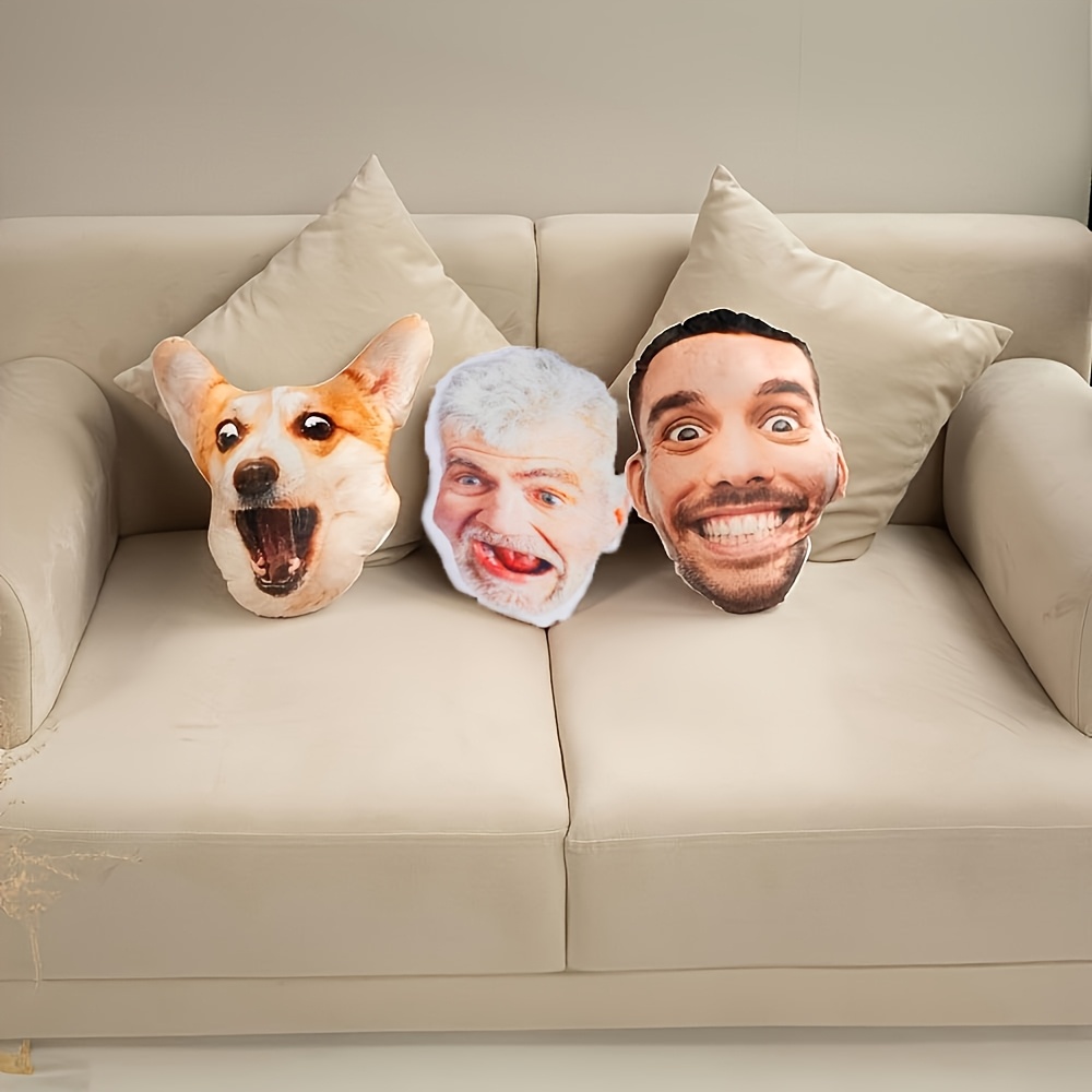 Customizable Fun Giant Head Photo Pillow, Personalized Pet Polypropylene Plush Cushion, Unique Gift, No White Border, Unique Ugly Pet Cushion, Double-Sided Printed Pillow, Essential Plush Cushion for Living Room, Bedroom, and Sofa