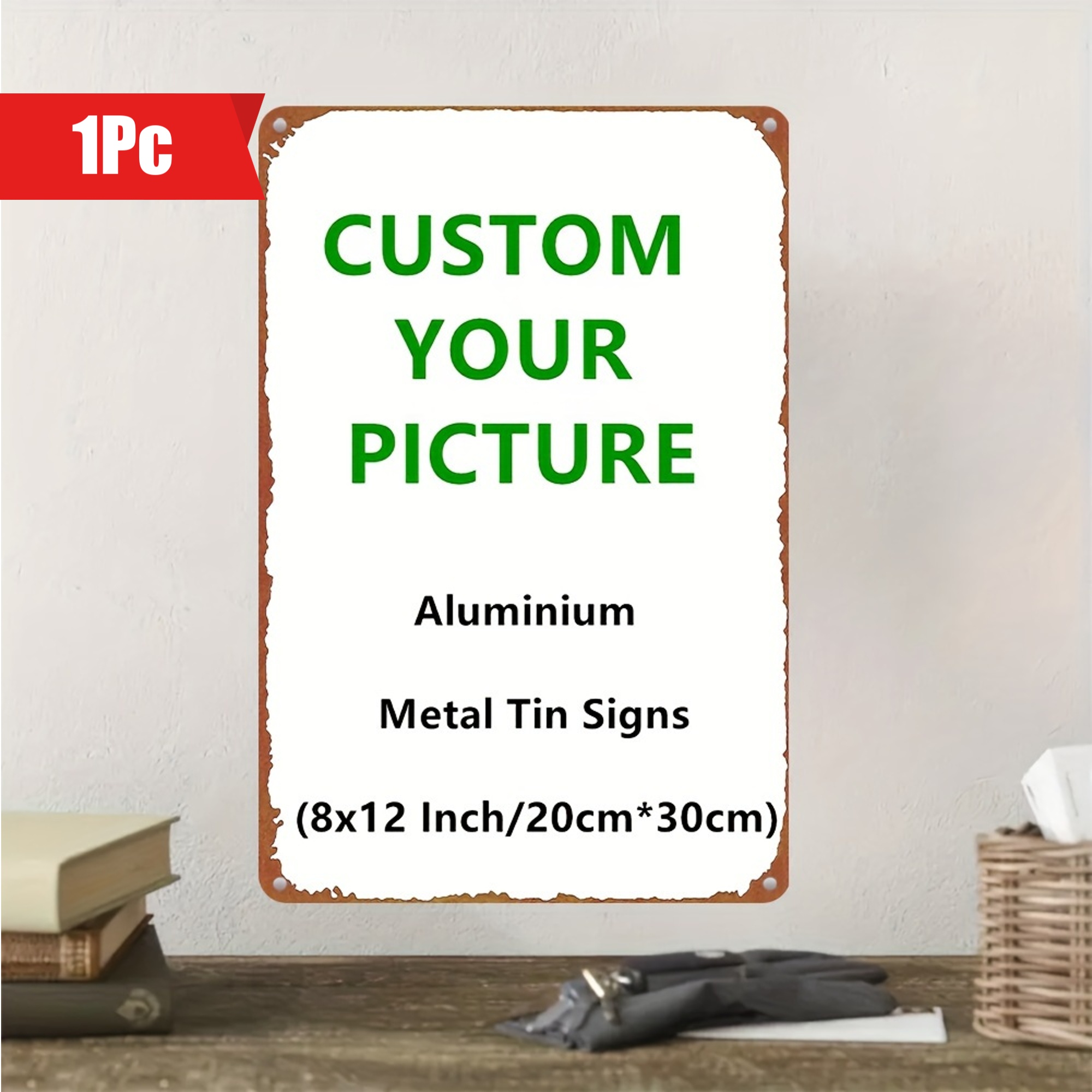 1 Custom Iron Tin Plaque - Personalized Text/patterns, Vintage Wall Decoration, Durable for Indoor and Outdoor Use, 8x12 Inches, Easy to Install in Home, Garden, Bar, or Restaurant.