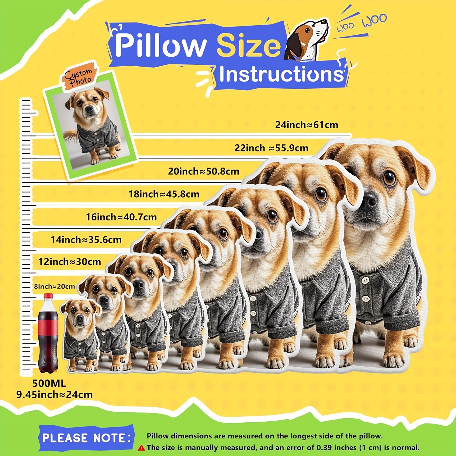 Customizable Fun Giant Head Photo Pillow, Personalized Pet Polypropylene Plush Cushion, Unique Gift, No White Border, Unique Ugly Pet Cushion, Double-Sided Printed Pillow, Essential Plush Cushion for Living Room, Bedroom, and Sofa