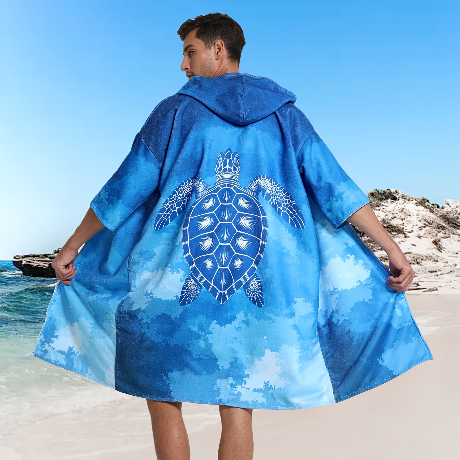 Hooded Beach Surfing Towel| Absorbent, Quick-Drying, Polyester Microfiber Bathrobe for Men & Women, Ideal for Beach, Camping, Travel, and Outdoor Activities