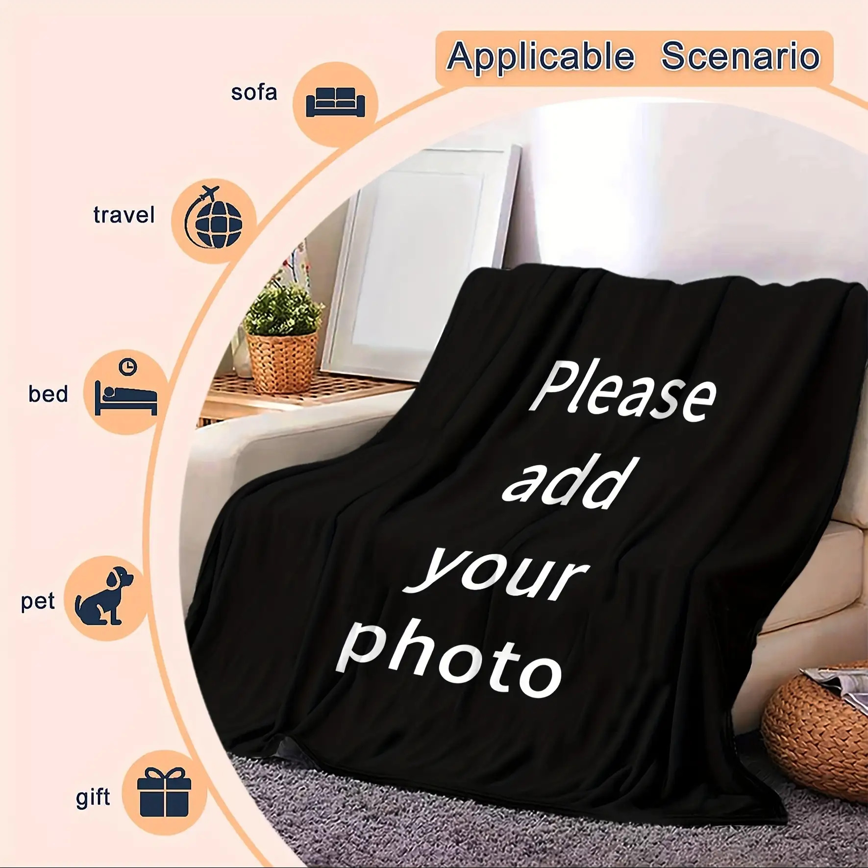1pc Personalized Photo/ Picture Flannel Blanket - with Your Own Photos & Pictures, Soft Warm Cozy Bedspread for s/, Birthday/Anniversary Gift Suitable for Home, Travel, Office - All-Season Comfortable Bed Covering