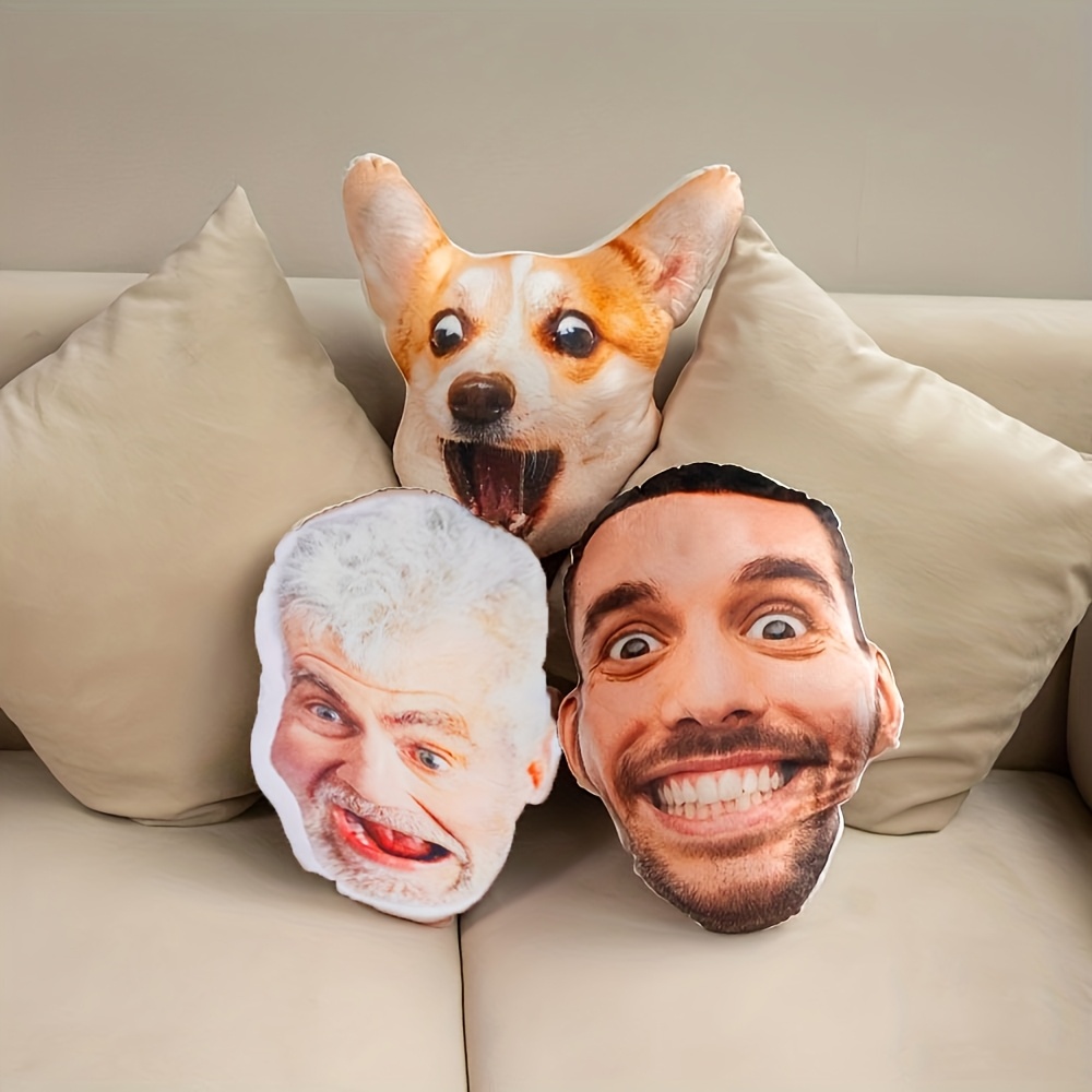 Customizable Fun Giant Head Photo Pillow, Personalized Pet Polypropylene Plush Cushion, Unique Gift, No White Border, Unique Ugly Pet Cushion, Double-Sided Printed Pillow, Essential Plush Cushion for Living Room, Bedroom, and Sofa