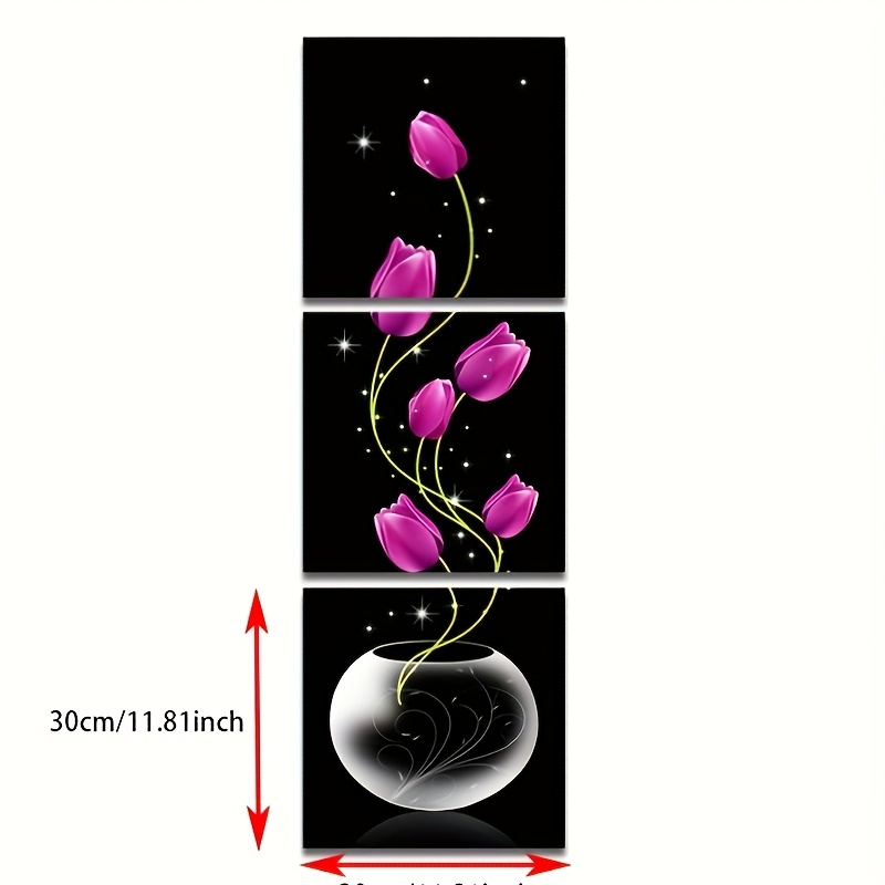3 Pieces Pink Flower Square Canvas Print Painting Living Room Entrance Home Decoration Wall Art Picture