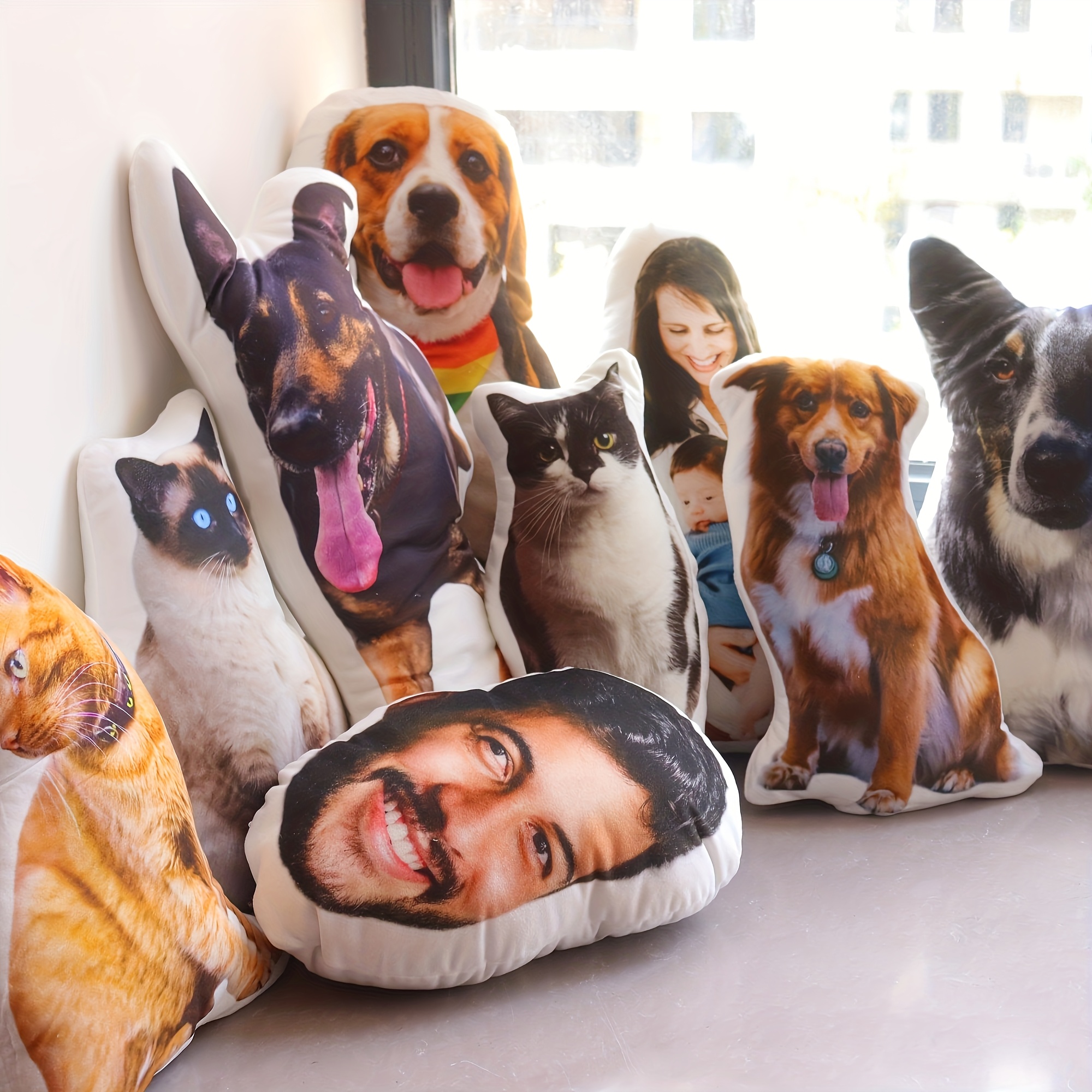 Customizable Fun Giant Head Photo Pillow, Personalized Pet Polypropylene Plush Cushion, Unique Gift, No White Border, Unique Ugly Pet Cushion, Double-Sided Printed Pillow, Essential Plush Cushion for Living Room, Bedroom, and Sofa