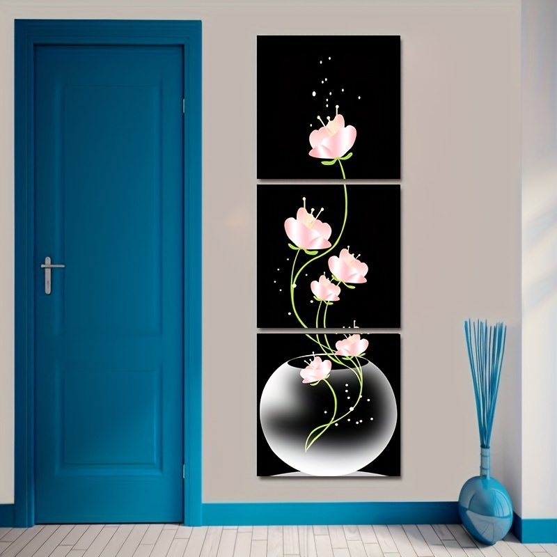 3 Pieces Pink Flower Square Canvas Print Painting Living Room Entrance Home Decoration Wall Art Picture