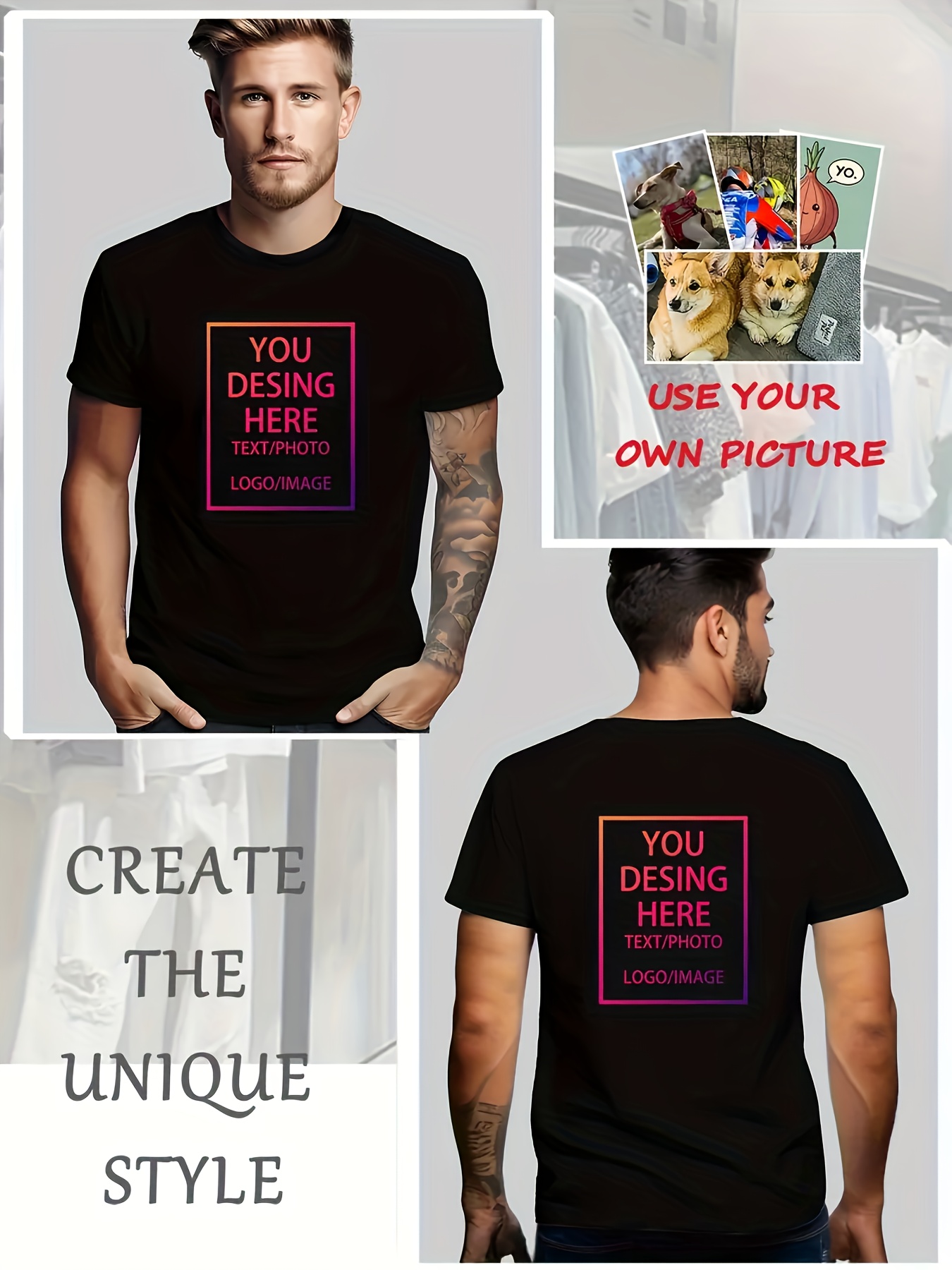 Personalized Custom Men's T-Shirts, Casual Short-Sleeve Custom Printed Tees.Graduation Season - Your Text/Images/Family Photos/Pet Photos/Company Logos/Work Uniforms/Couples/Friends, Anniversaries/Thanksgiving/Easter