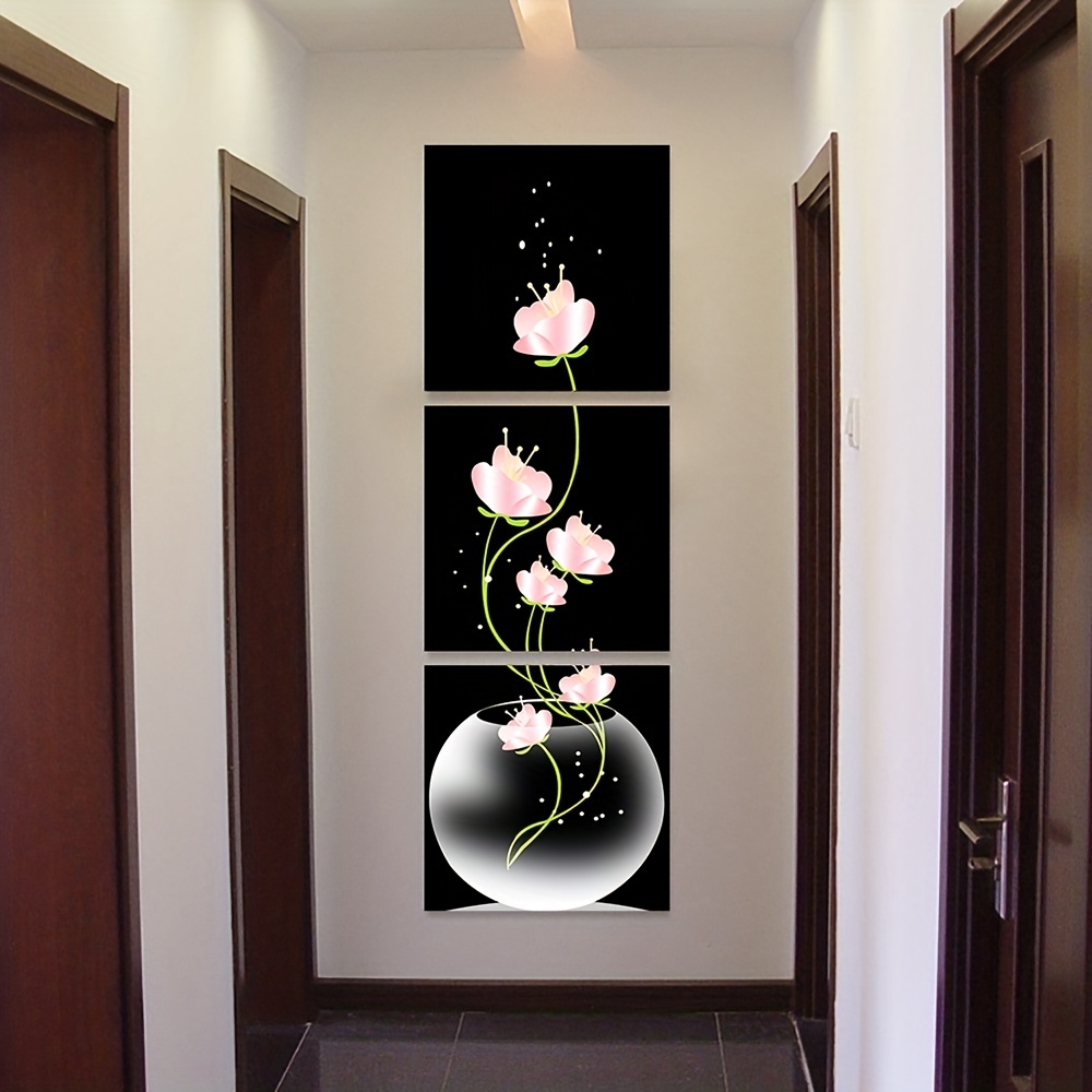 3 Pieces Pink Flower Square Canvas Print Painting Living Room Entrance Home Decoration Wall Art Picture