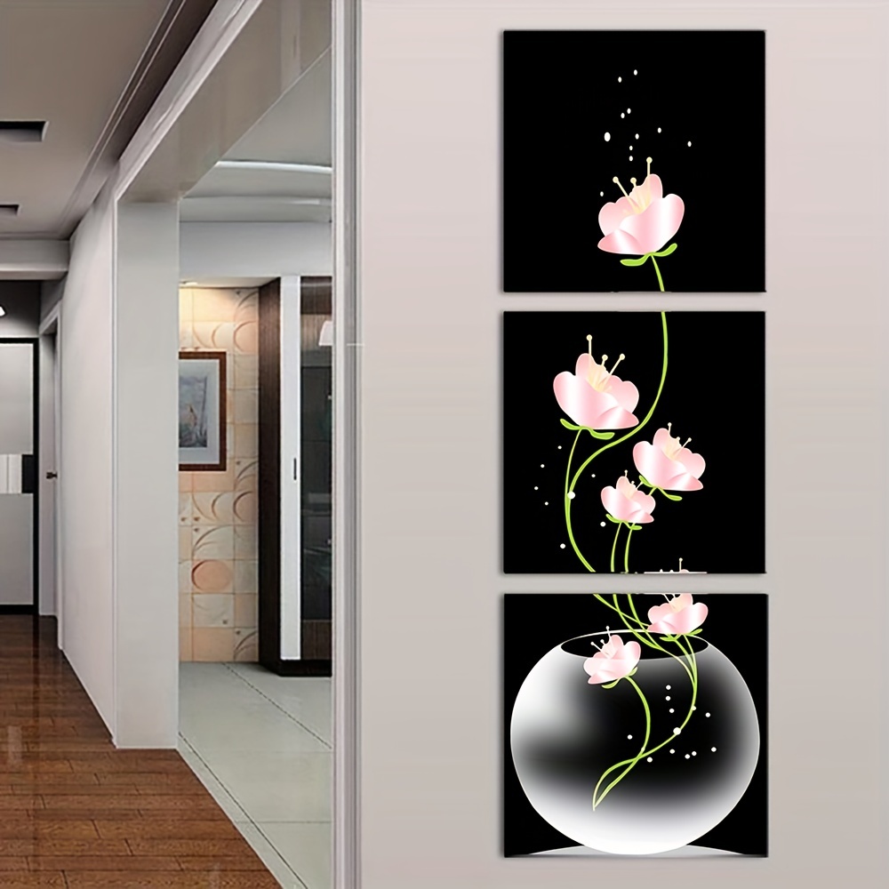 3 Pieces Pink Flower Square Canvas Print Painting Living Room Entrance Home Decoration Wall Art Picture