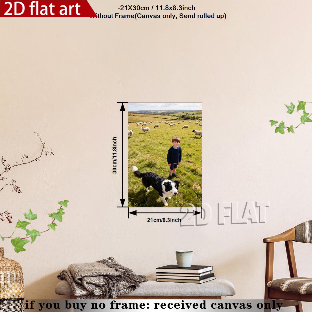 2D Flat, Photo Upload Personalized Wall Art - Upload Your Own Pictures Suitable for Home Decor, Wedding Gifts, Housewarming, Upload Photos for Canvas Prints, Modern Vertical for Living Room, Bedroom, Office Decoration, 2D Flat
