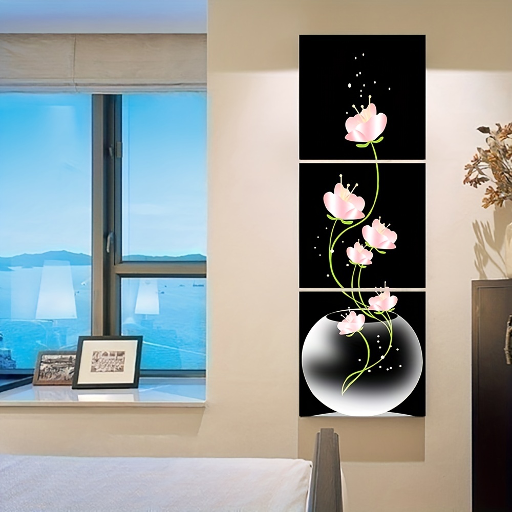 3 Pieces Pink Flower Square Canvas Print Painting Living Room Entrance Home Decoration Wall Art Picture