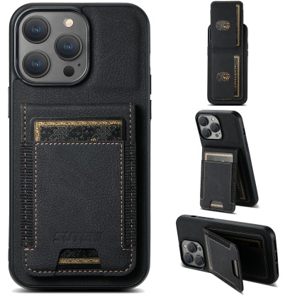 Luxury Leather Business Card Wallet Mobile Phone Case for Apple iPhone