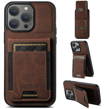 Luxury Leather Business Card Wallet Mobile Phone Case for Apple iPhone