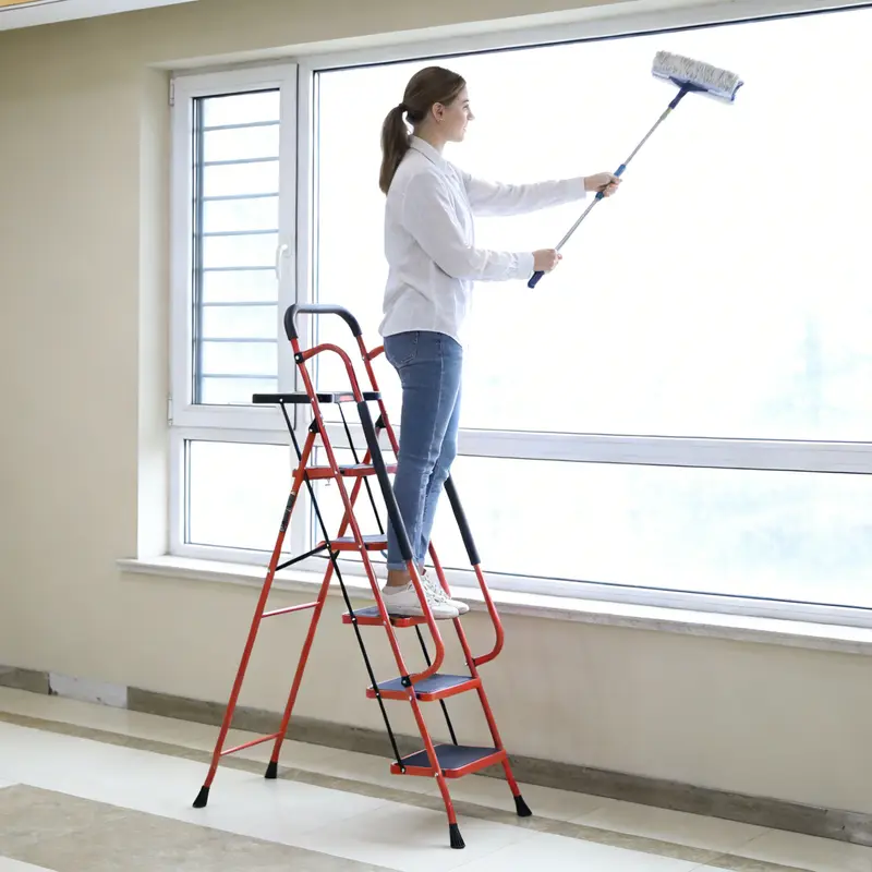  Lightweight Foldable 5-Step Ladder - 800 LBS Capacity, Portable Collapsible Design with Handrail & Tool Tray, Ideal for Kitchen & DIY Home Improvement Projects (Folding Steps Included), Lightweight Foldable Ladder, Portable Collapsible Ladder