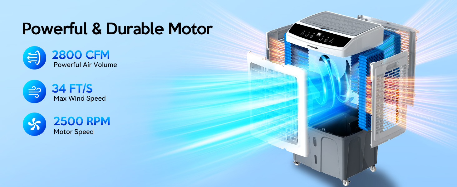 Evaporative Air Cooler, 35" Swamp Cooler 2800CFM, 120°Oscillation Air Cooler with Remote Control